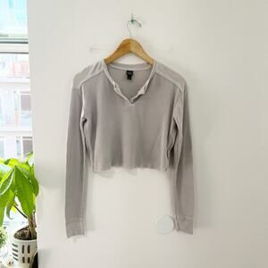 Wild Fable Gray Waffle Knit Cropped Long Sleeve Top Size Small